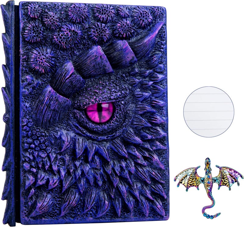 LZlightactor 3D Dragon Eye Embossed Journal,Resin Engraving Notebook,Dnd notebook for Dragon Lovers ，Blank Paper,Hardcover Travel Notepad for Writing,Sketchbook,Collection,Gift,Decoration A4 and A5 Size (A5-Dark Purple-Lined-Brooch) - Image 1